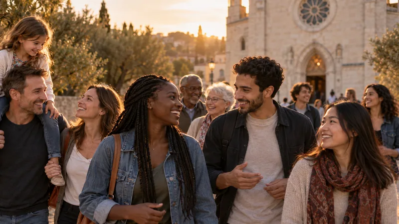 Familles et amis réunis devant une église