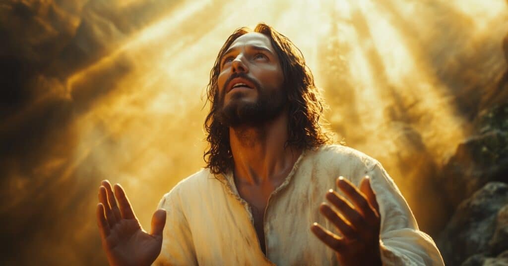 évangile selon Jean Jésus-Christ levant les yeux vers la lumière céleste