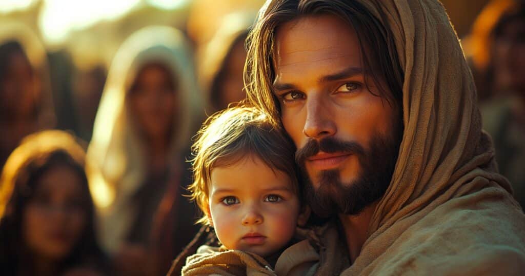 évangile de Luc Jésus-Christ tenant un enfant dans ses bras