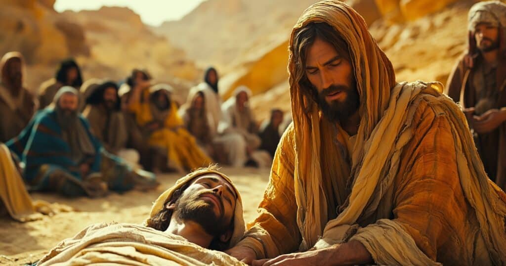 évangile selon Marc Jésus-Christ guérissant un homme couché