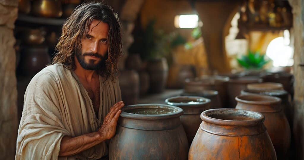 Jean chapitre 2 : Jésus devant les jarres d’eau aux noces de Cana, prêt à accomplir son premier miracle