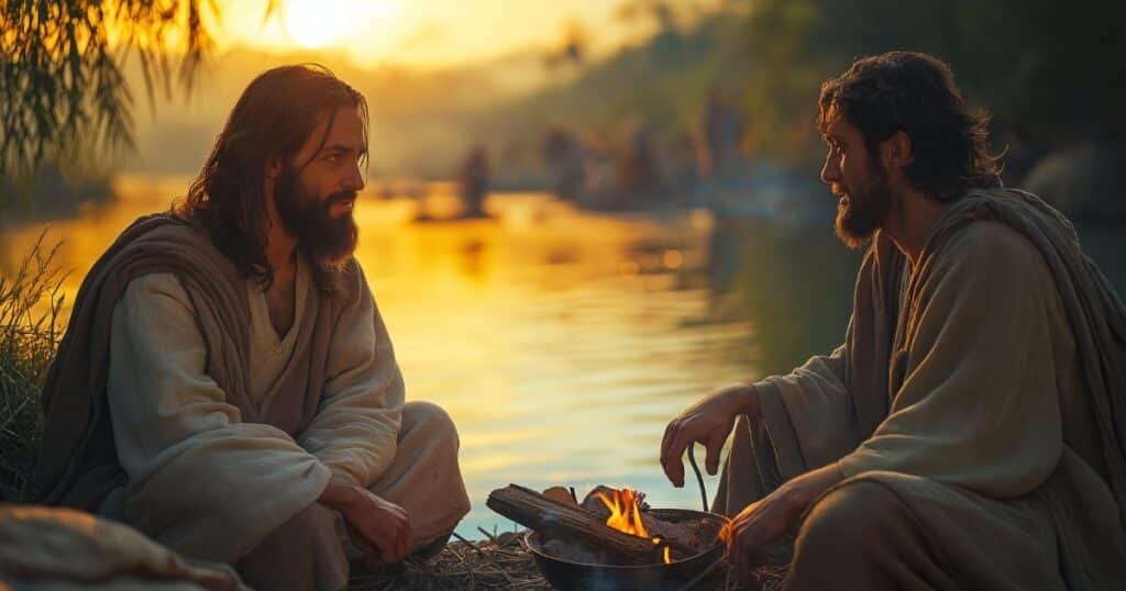Jean chapitre 21 : Jésus ressuscité apparaît à ses disciples au bord du lac et parle avec Pierre
