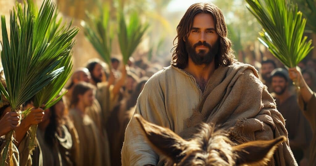 : Marc chapitre 11 : Jésus entre triomphalement à Jérusalem acclamé par la foule brandissant des rameaux