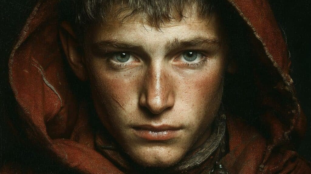 Portrait réaliste de Saint Martin de Tours en habit rouge