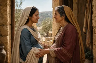 Interprétation de la Visitation : Marie rencontre Élisabeth.