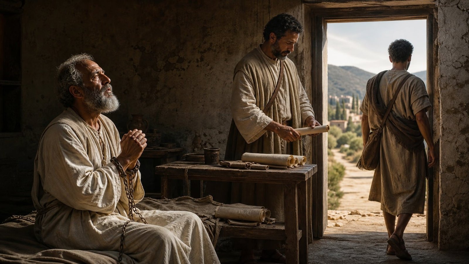 Colossiens 4 : Paul prie dans les chaines et envoie Tychique et Onesime porter la lettre a la communaute