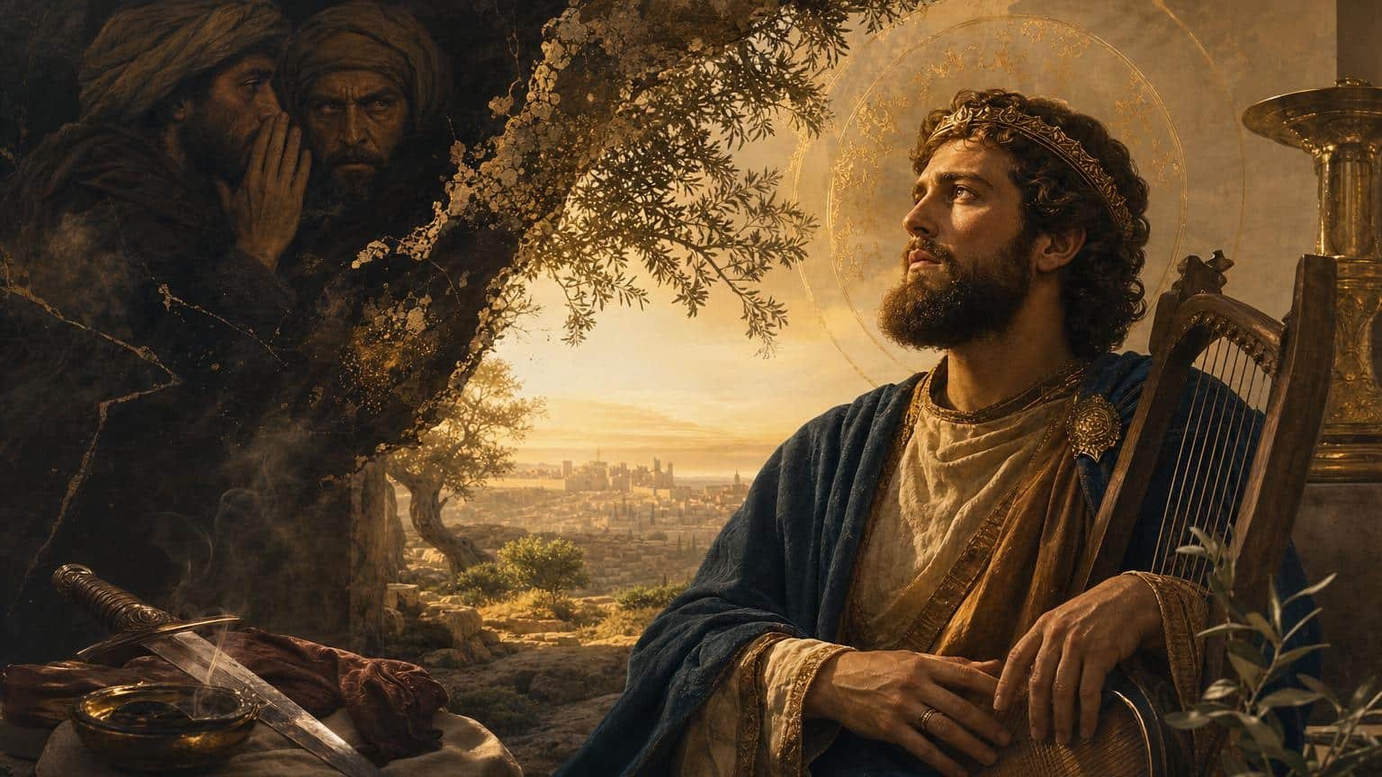 Illustration du Psaume 52: La langue mensongère et la confiance en Dieu