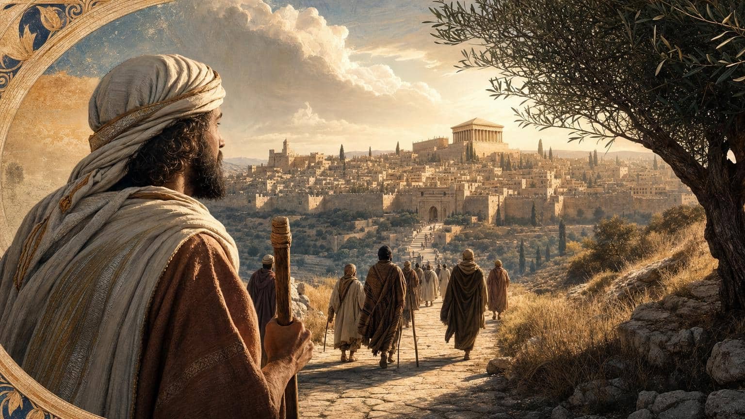 Illustration du Psaume 122: L’arrivée à Jérusalem