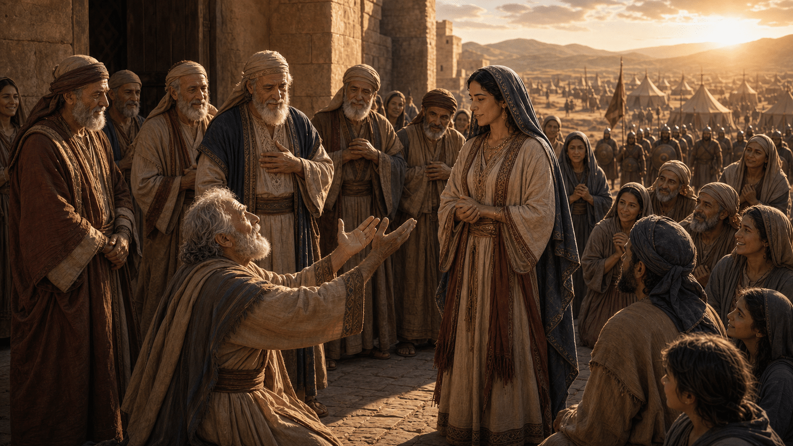 Judith 14 montre Achior reconnaissant l'oeuvre du Dieu d'Israel apres la delivrance